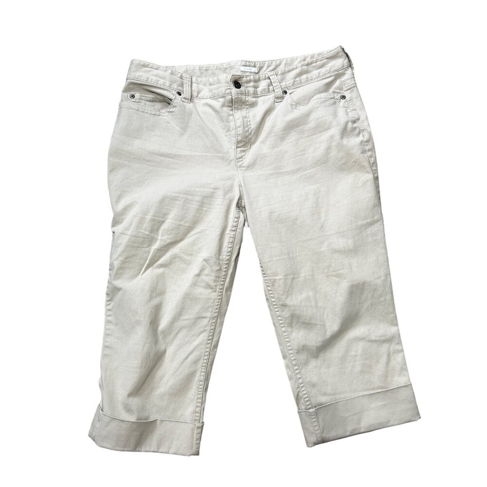 Liz Claiborne Audra Beige Khaki Cropped Trousers Capri Pants Women's 14 1647